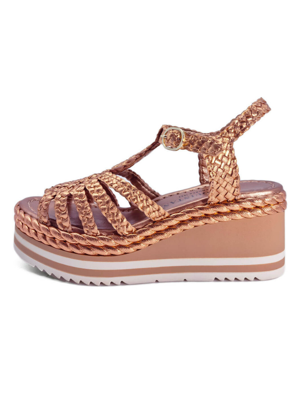 La sandale à talon compensée couleur cuivre - Pons Quintana